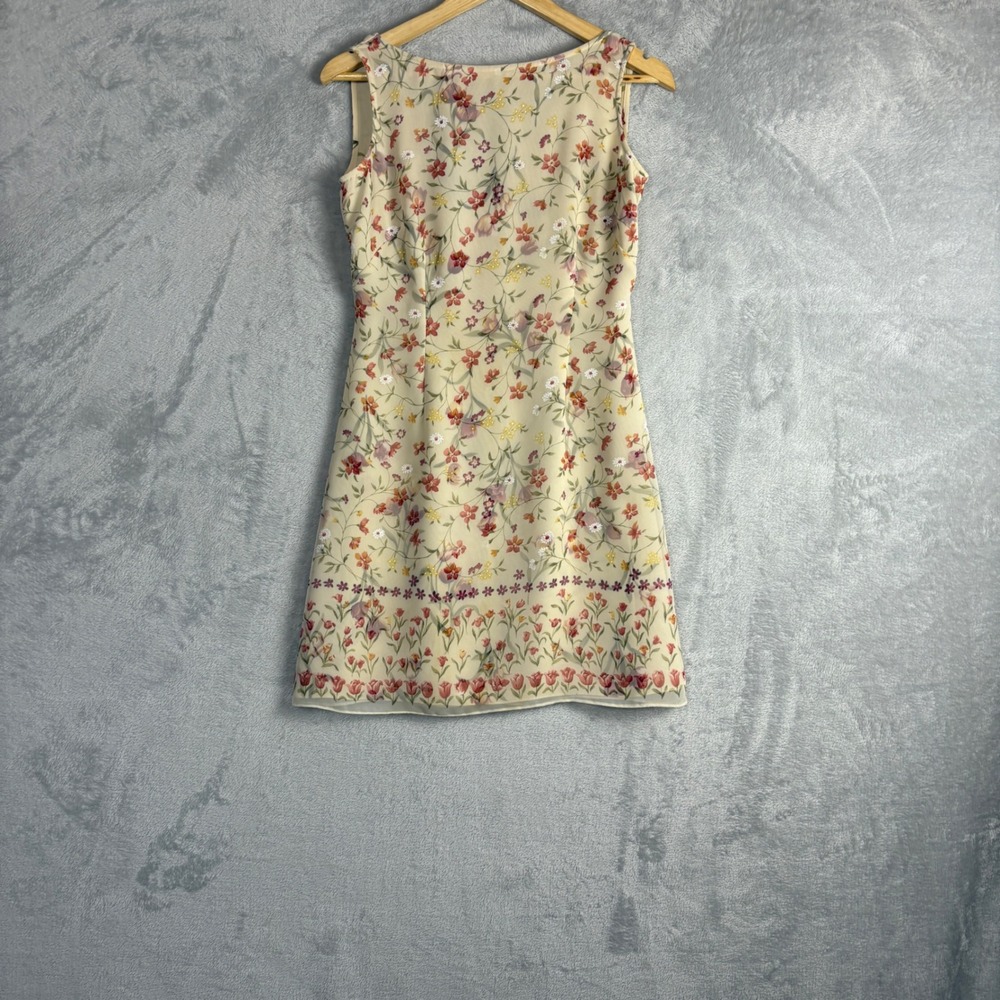 Vintage Dress 2 Petite Floral Sleeveless Cream Sheath Chiffon Summer Boho Dainty
